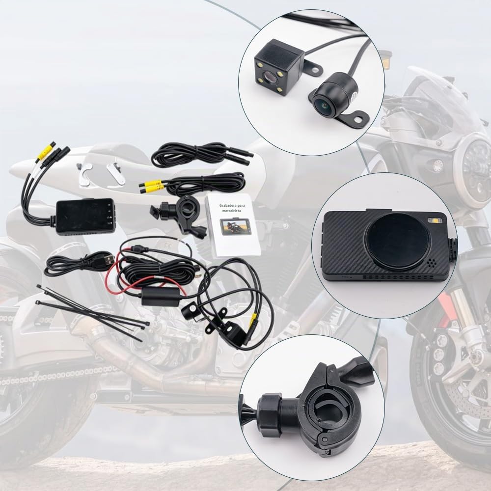 MASO Cámara de salpicadero para motocicleta, frontal y trasera, resistente al agua, doble vídeo HD 1080p con IP68