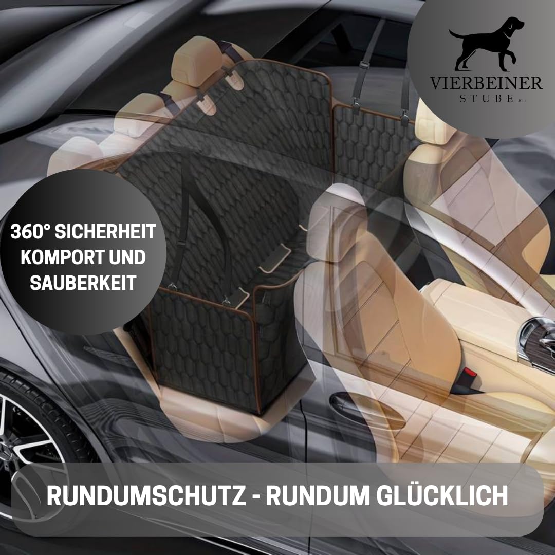 VierbeinerStube® Autoschondecke Hund Rückbank, Hundedecke mit Seitenschutz | Wasserdicht, Robust, Rutschfest, Waschbar, Schutzdecke Rücksitz – Universalgröße für Auto, SUV & Kombi