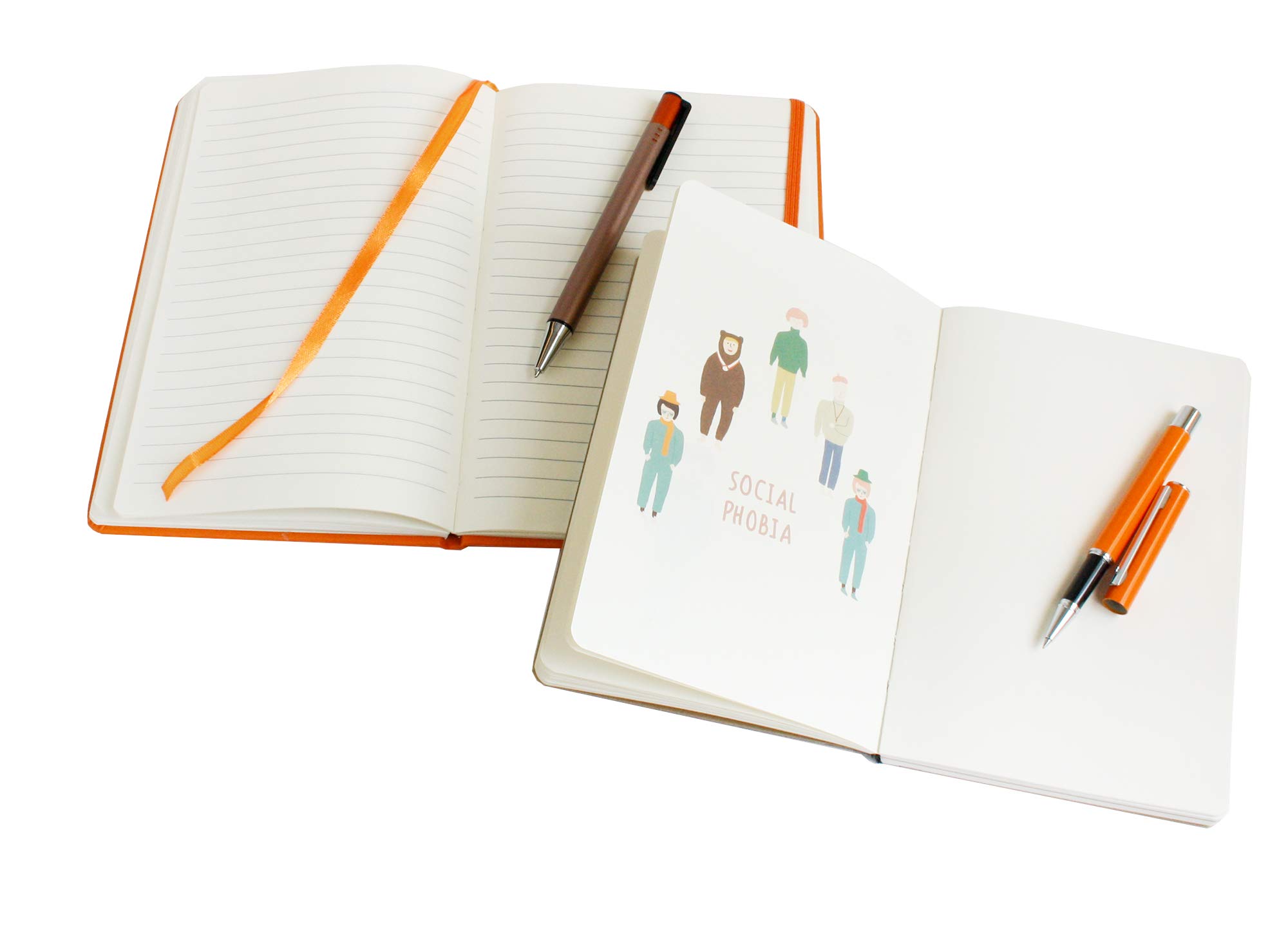 Emartbuy Social Phobia Themed Journal Gift Set with A5 Notebook Lined Pages Gel Pen Ballpoint Pen Orange Ribbon Unique Stationery Gift for Writers Thinkers Mental Health Support - Image 3