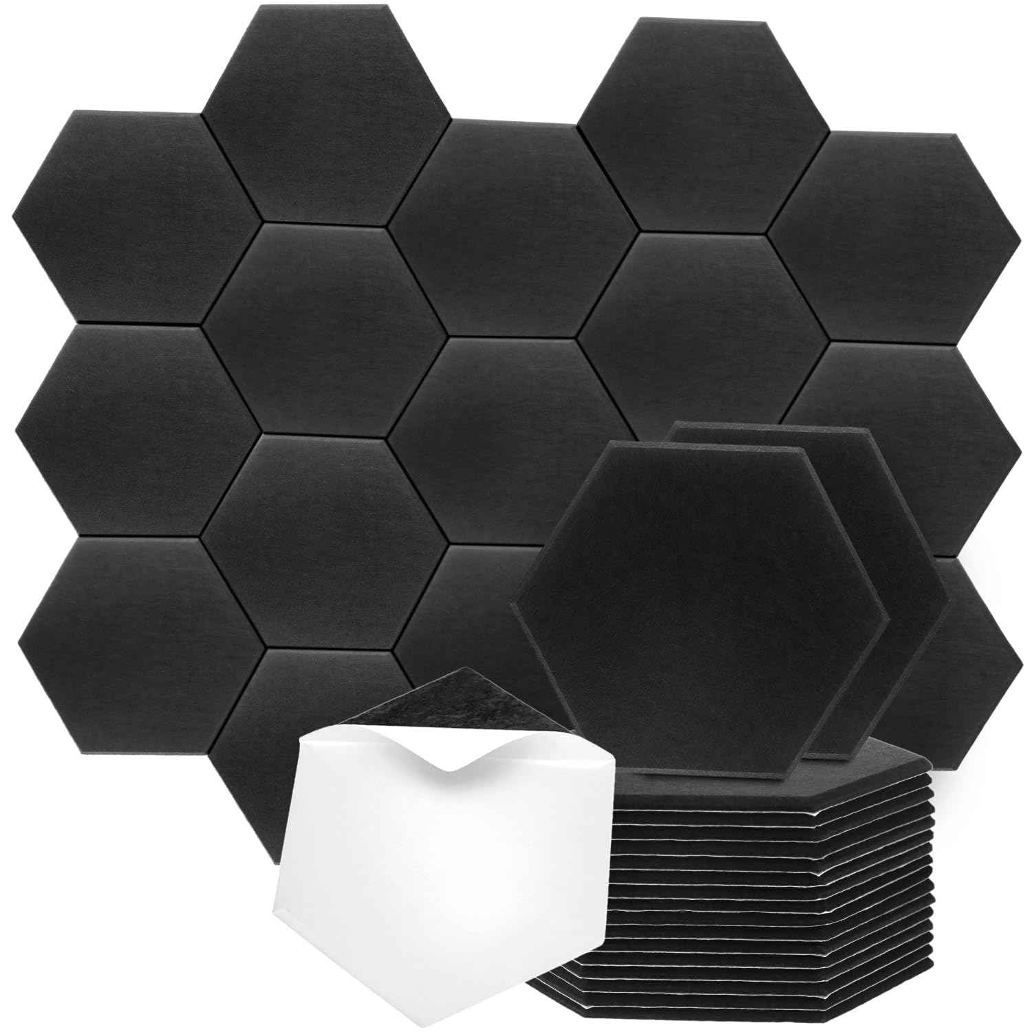 QWORK® 18 Piezas paneles acústicos autoadhesivos, 30x26x0.9cm paneles insonorizacion pared hexagonales negras, paneles de espuma acústica de alta densidad, para estudio y oficina