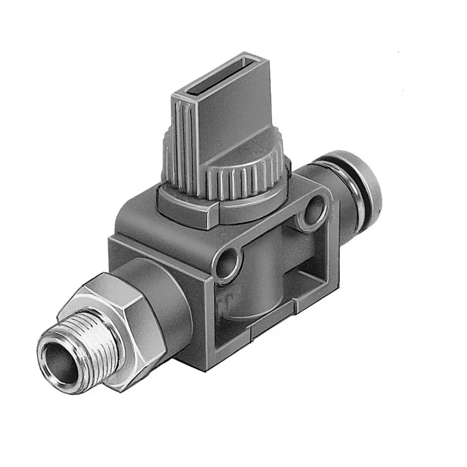 Vanne d'arrêt HE-3-3/8-3/8 bistable pour raccordement de tuyau pneumatique