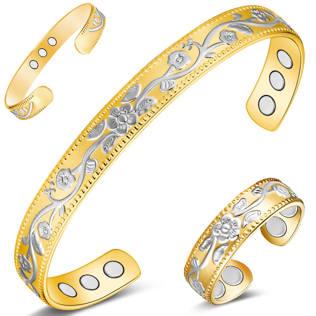 9X Lymphatic Drainage Copper Bracelet for Women Ultra Strength Magnet Solid Pure Copper Magnetic Bracelet Adjustable with Present Box (Flower Pattern)