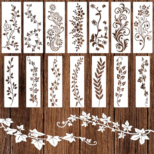 14 Pieces Leaf Vine Stencils for Painting Stencils for Crafts Reusable DIY Crafts Drawing Templates for Painting on Wood Wall Furniture Home Decor Fabric Canvas