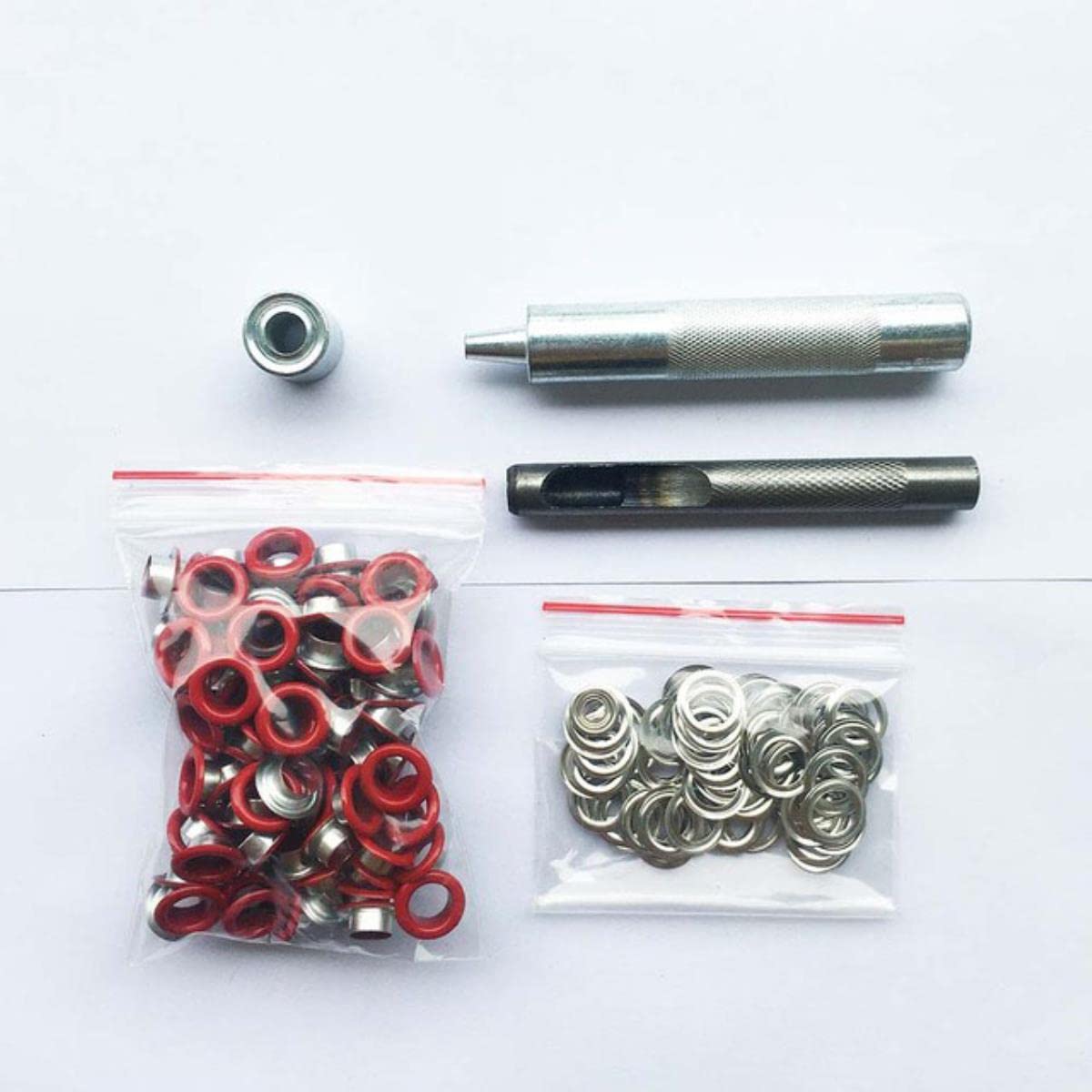 10mm 100Set Argento/Oro/Nichel Nero/Bronzo/Multicolore Occhiello e Occhiello Punzone Punzone Set di Strumenti Pulsante in Metallo per DIY Artigianato in Pelle Cina,10mm Strumento 100 Rosso