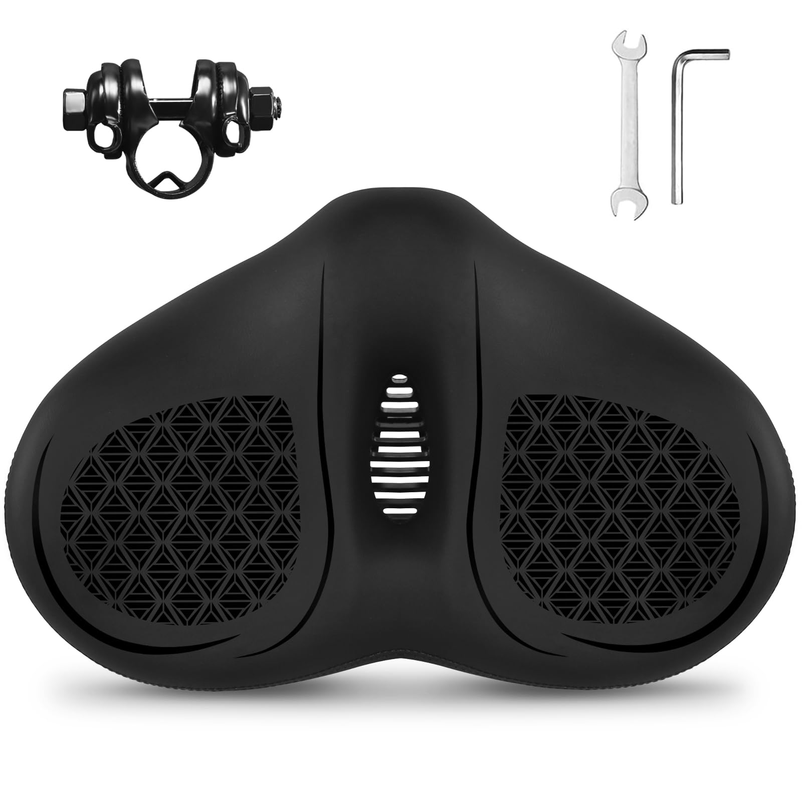 BUCKLOS New Noseless Bike Seat for Comfort Men&amp;Women Extra Wide Bicycle Seat Cushion Oversized Comfortabele Foam Padded Bike Saddle for Peloton Exercise Bike Ebike Cruiser Bikes