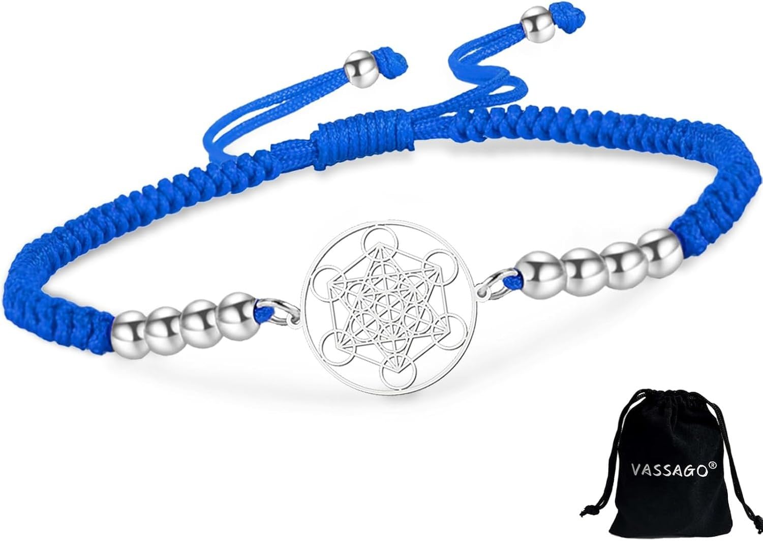 Faozhuo Sacred Geometry Metatrons Cube Bracelet for Men Women Adjustable Stainless Steel Braided Colorful Beaded Cord Jewelry Archangel Seals Amulet, Silver-B1