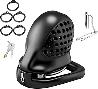 Cage de Chasteté pour Pénis PA Chastity Cage Man avec Cathéter Amovible et 5 Anneaux Sex Toýs Homme Cage de Chasteté Léger et Respirant avec Serrure Dissimulée pour Contention du Pénis (A)