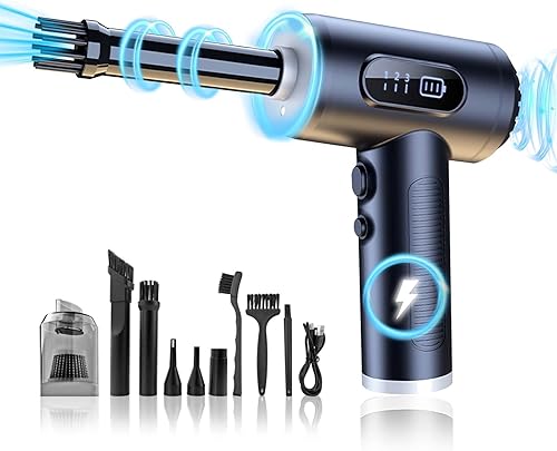 Plumero de aire comprimido, soplador de aire eléctrico 2 en 1 Listime con limpiador de teclado de pantalla eléctrica para oficina, PC y automóviles