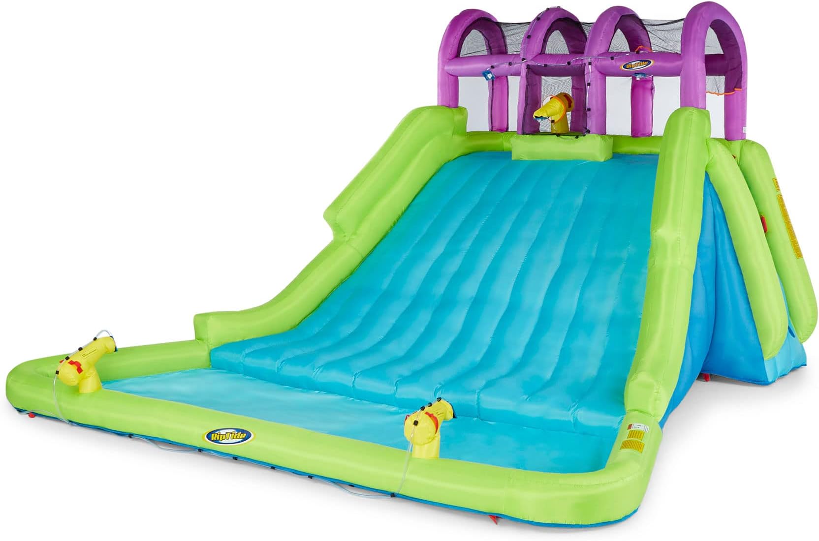 Mega Blast Inflatable PVC Backyard Kids Pool and Slide Water Park with 3 Water Cannons, Splash Pool, Double Wide Slide, and Climbing Wall