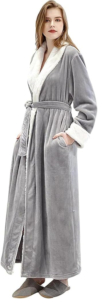 Dressing Gown Women Full Length Robe Plus Size Fleece Winter Warm Bathrobe