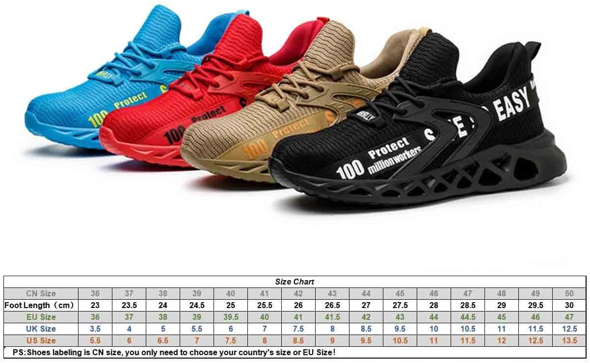 Work Safety Shoes for Men and Women, Anti-Smash and Anti-Puncture Labour Insurance Shoes, Anti-Skid Steel-Toed Footwear, Breathable Lightweight Adventure Protection Sneakers(Black,9.5)