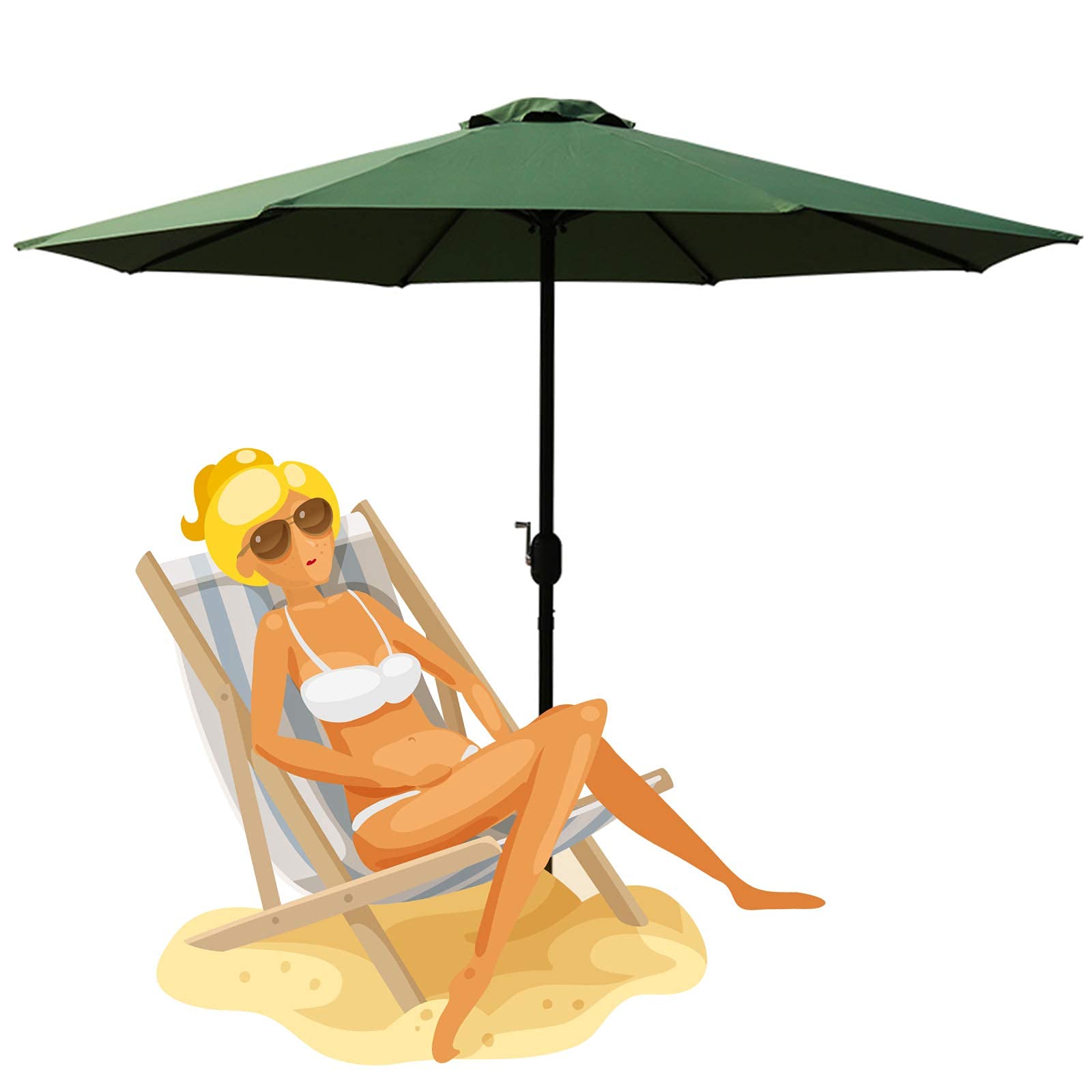 WDSOPK Patio Parasol Umbrella,2.5m/8.2ft Heavy Duty Umbrellas,Non Tilted Outdoor Garden Parasol,with 8 Strong Ribs(Green-A)