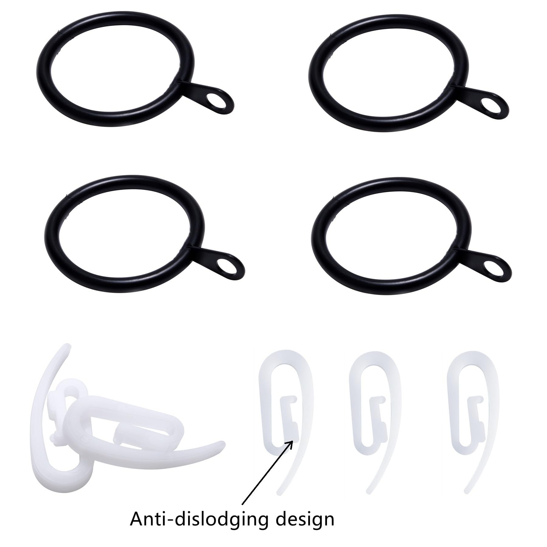 Set Da 52 Anelli Metallici Per Tende + Ganci In Plastica – Diametro Interno 30 Mm, Adatti Per Aste Fino A 29 Mm