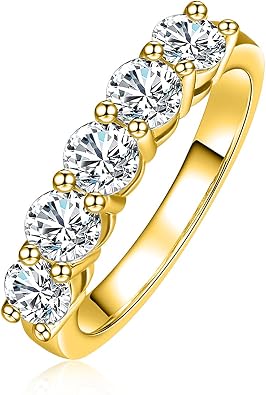 AnuClub 5 Stone Moissanite Ring 1.5cttw D Color VVS1 Clarity 925 Sterling Silver Stackable Rings For Women With Certificate