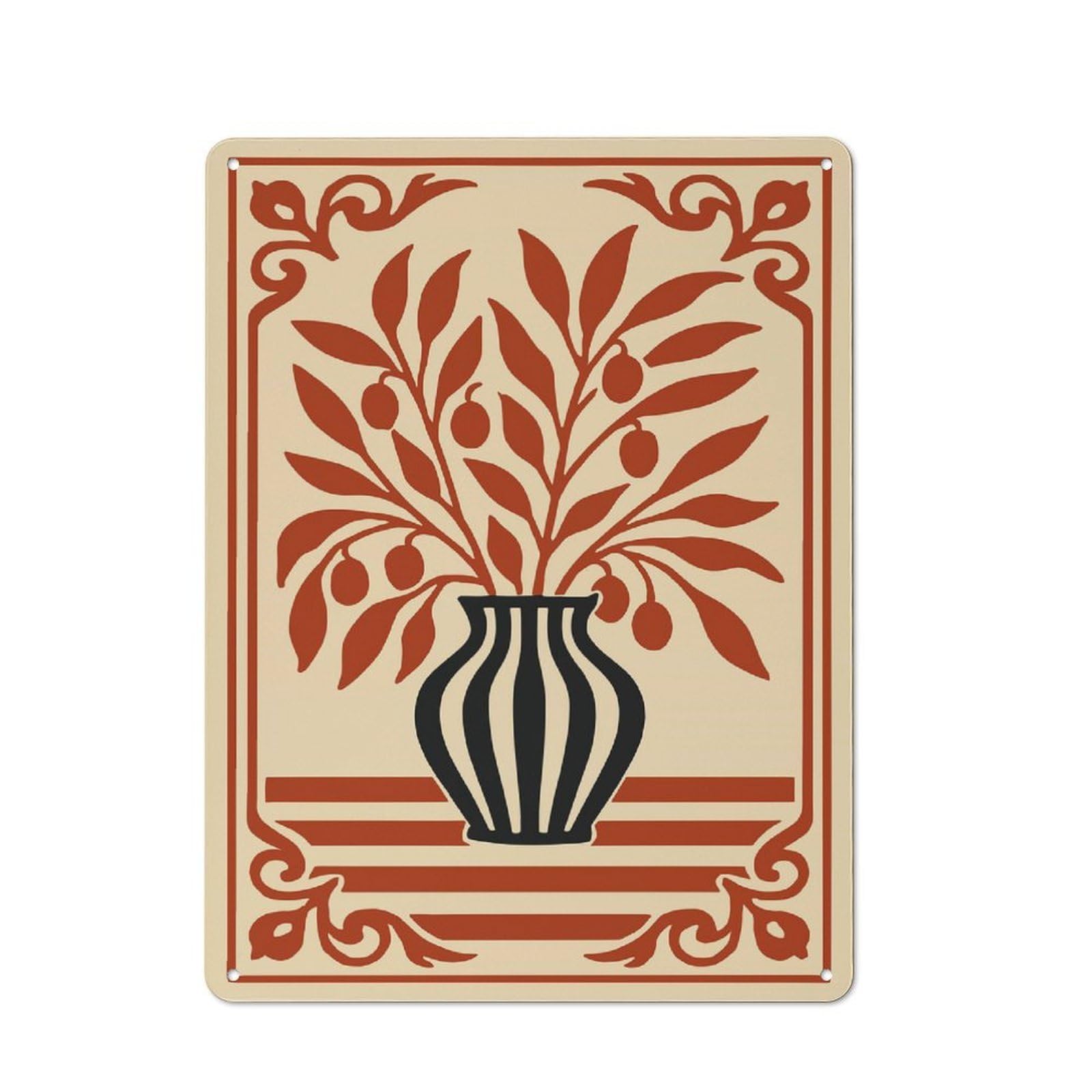 Junmoney Style-16 Art Nouveau Floral Vase Illustration Printed Metal Sign 40X30cm For Workshop Wall, Suited To Metal Sign Collectors, For Retro Home Interiors