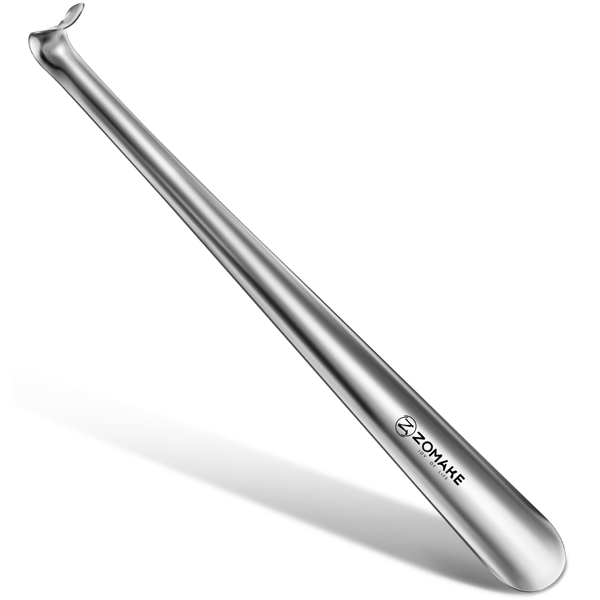 ZOMAKE Metalowe Łyżki do Butów 42CM,Długie Metalowe Łyżki do Butów,Długi Pomocnik do Zakładania Butów z Hakiem dla Mężczyzn,Kobiet, Seniorów i Dzieci(Srebrny)