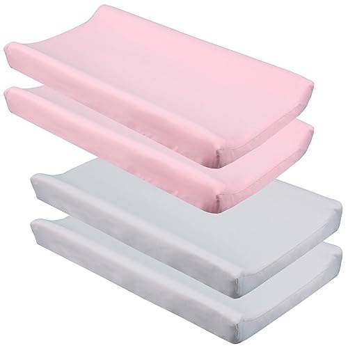 Juego de 4 fundas para cambiador de pañales para bebé niña, ajuste cómodo de 4 lados, contorneado de 4 lados, 16 x 31 pulgadas, 16 x 32 pulgadas,