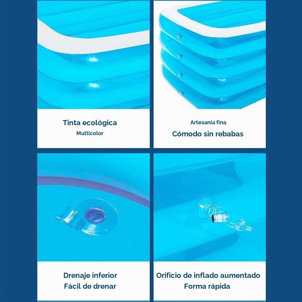 Piscina Hinchable Familiar 300x200cm | Gran Piscina de Jardín Rectangular de 4 Capas | Piscina de Plástico para Niños y Adultos, Resistente y Gruesa para el Verano, Fácil de Montar y Vaciar
