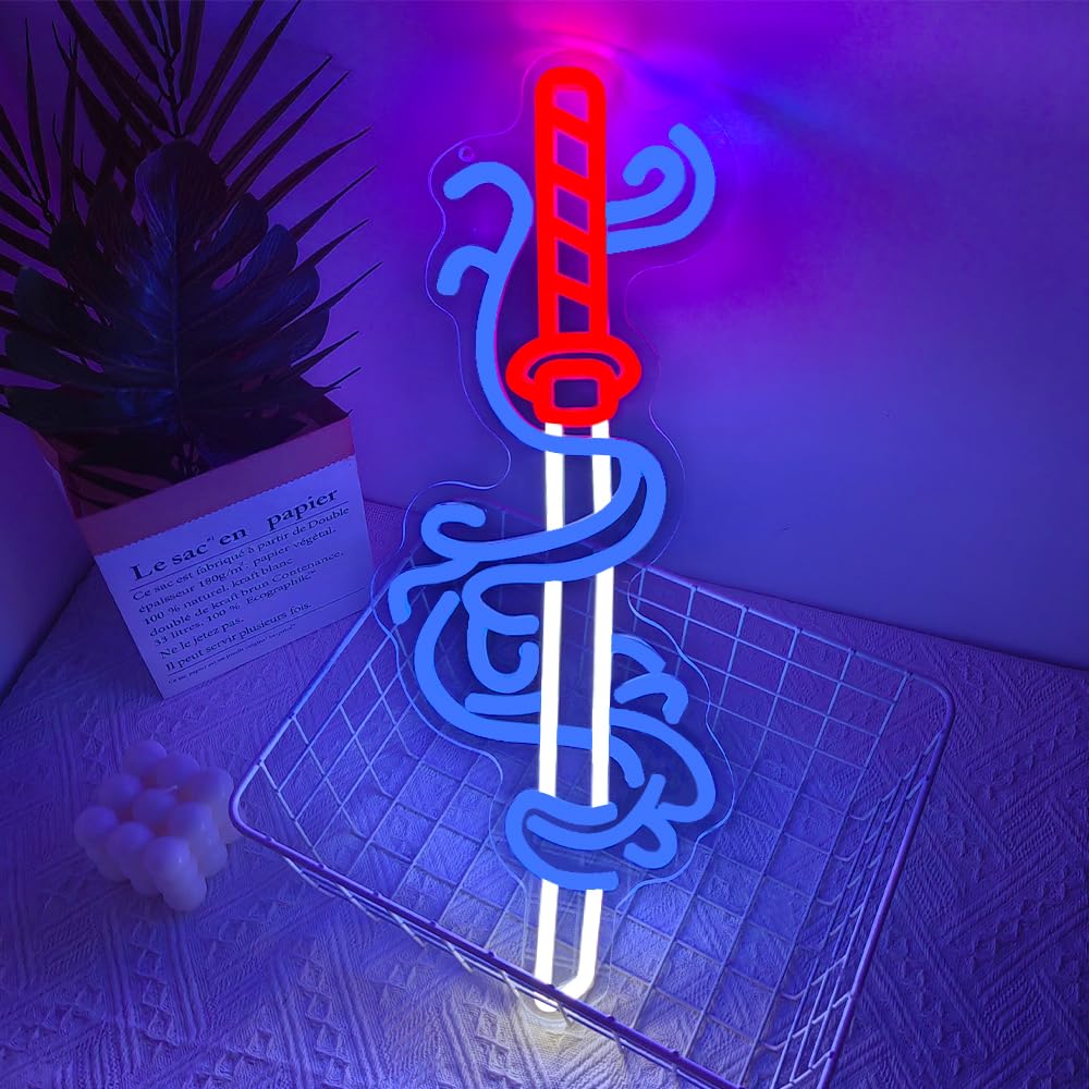 Insegna al neon con spada, anime samurai giapponesi, per adolescenti, decorazione per stanza dei giochi, luce per camera da letto, decorazione da parete, alimentata tramite USB, per ragazzi e