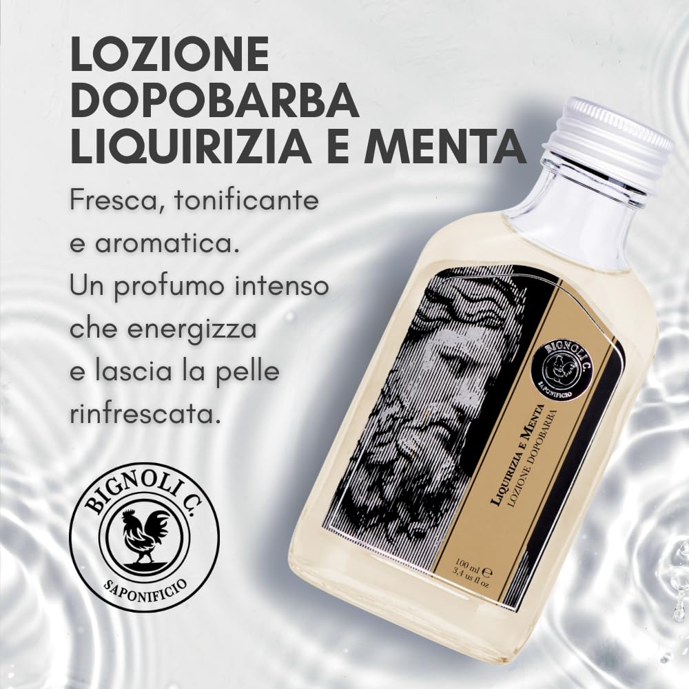 Bignoli Lozione Dopobarba Uomo Profumata – After Shave Uomo al profumo di Liquirizia e Menta| Lozione Dopobarba Rinfrescante, Tonificante e Aromatica – 100ml