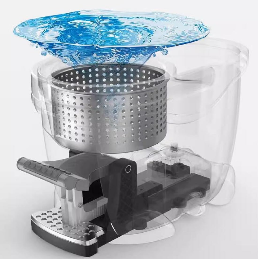 Juego De Cubo De Fregona para Suelos Giratoria, con Pedal Mango Telescópico 100-130 Cm, con 3 Cabezales De Microfibra Súper Absorbentes Fregona Giratoria 360º para Limpieza del Hogar,Blanca