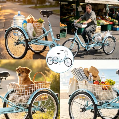 Triciclo para adultos de 24 pulgadas y 7 velocidades para personas mayores y mujeres, bicicleta de tres ruedas con batalla extendida, asiento trasero y canasto de gran capacidad, carga máxima 550 libras miniatura 6