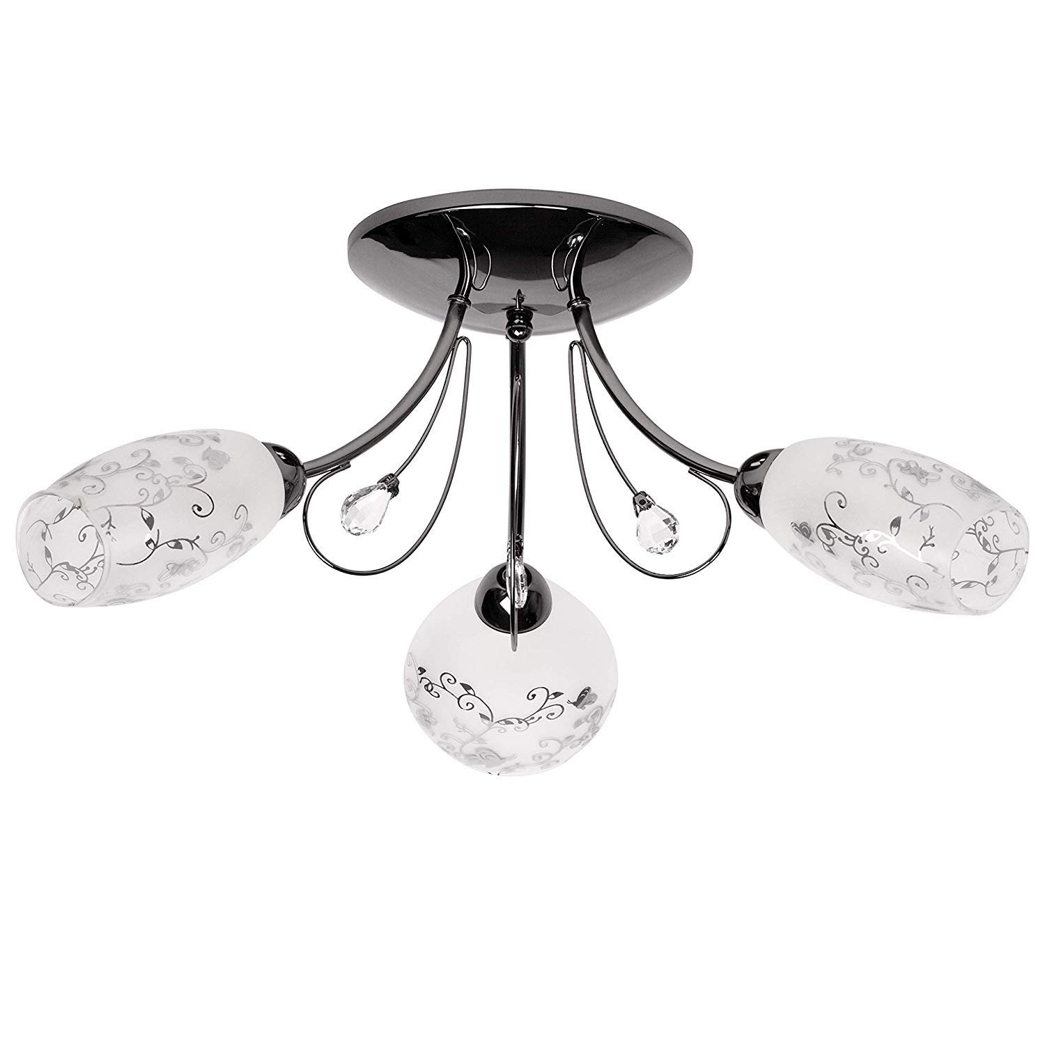 Lustre en verre blanc 3-bulb pour éclairage de plafond sans éblouissement