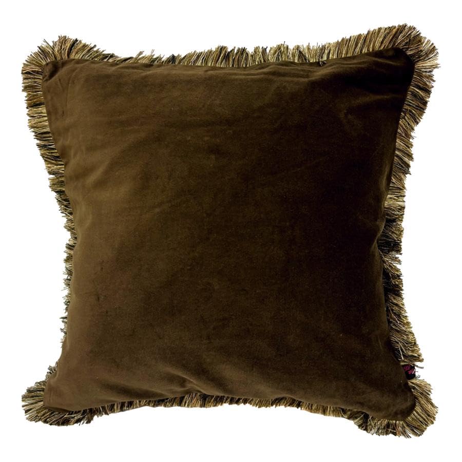 Housse de coussin en velours marron 50x50 cm avec franges Felicity