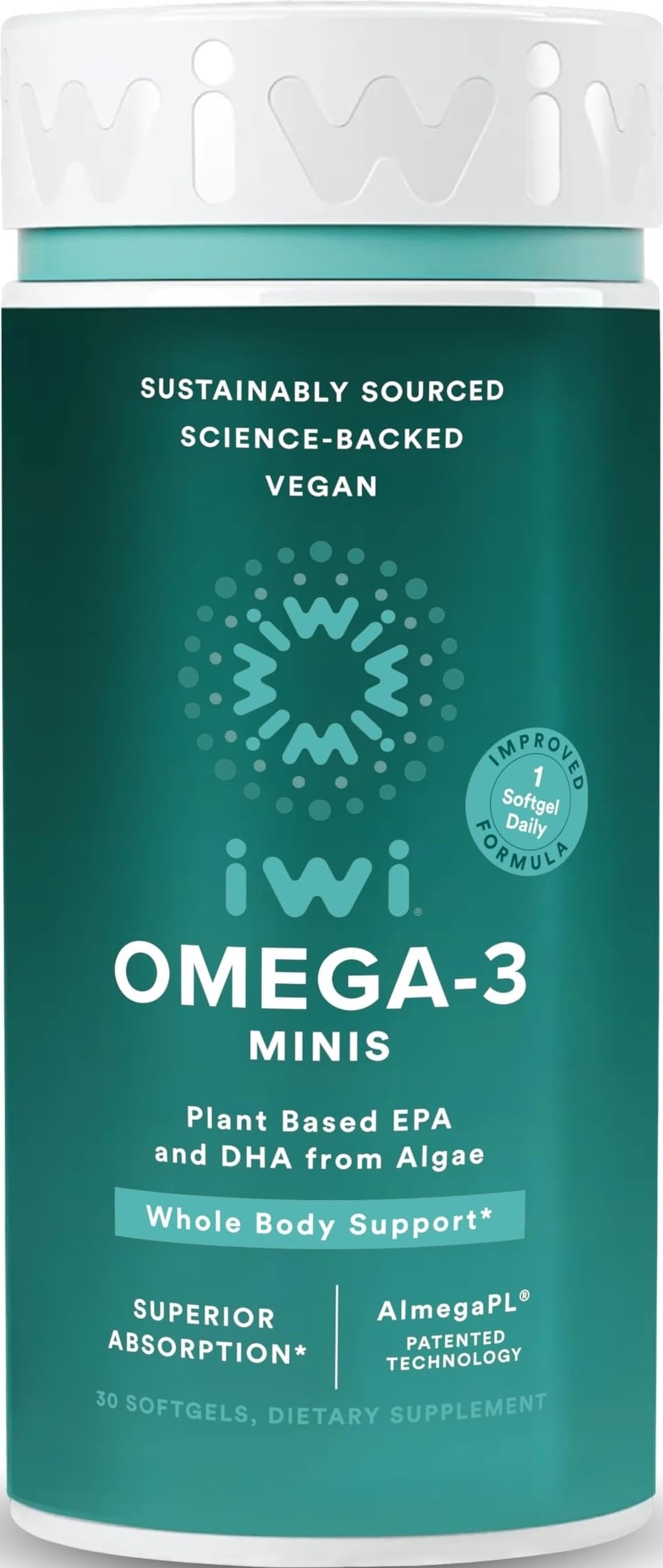 Iwi Suplemento de Ômega-3 de Algas com EPA e DHA, 30 cápsulas gelatinosas