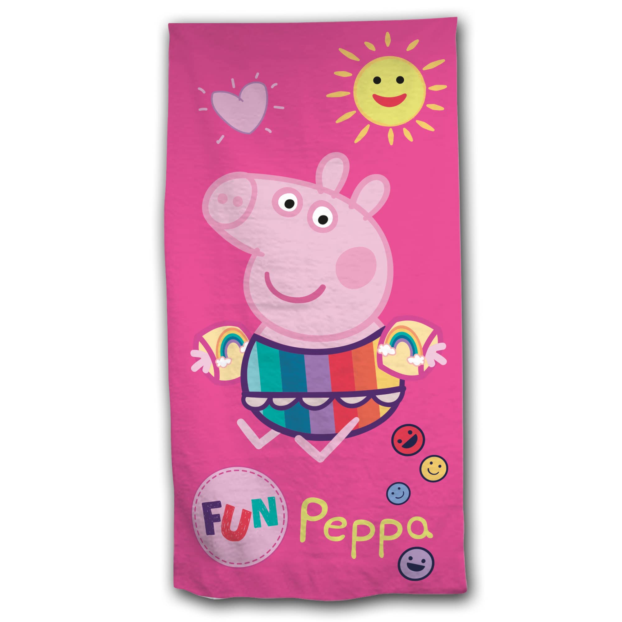 Asciugamano Da Bagno Peppa Pig 60x120 Cm In Cotone Velours, Qualità Certificata Oeko-Tex, Telo Mare Per Bambini Con Stampa Colorata Di Peppa, George E Suzy.