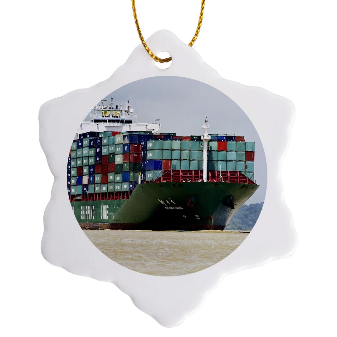3dRose Large Cargo Ship 3 inch Snowflake Porcelain Ornament