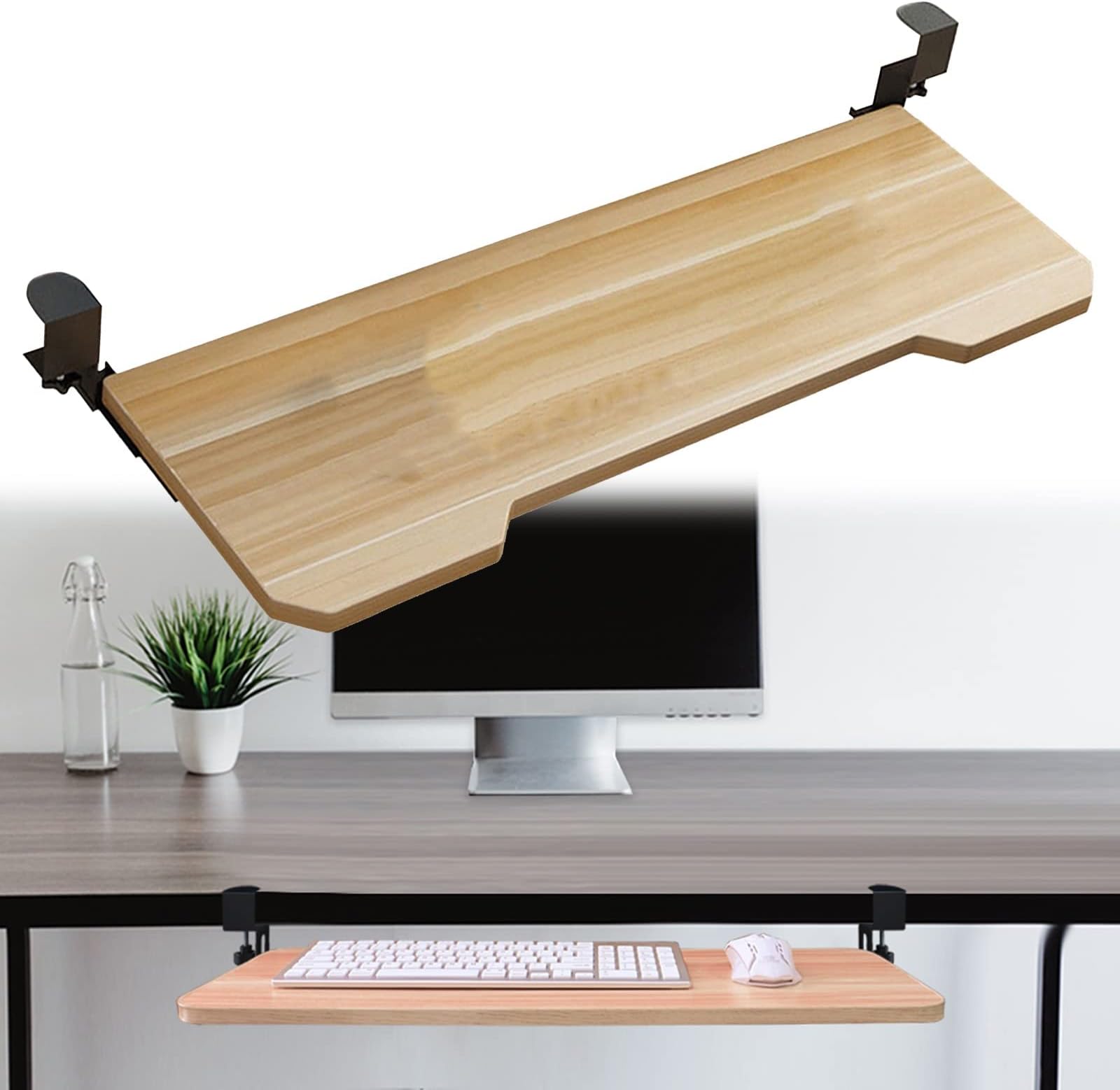 Extra Wide Under-Desk Keyboard Tray, Adjustable Pull-Out Keyboard Holder for Mouse, Height-Adjustable C-Walnut, 520x250mm - Ultimate Ergonomic Solution