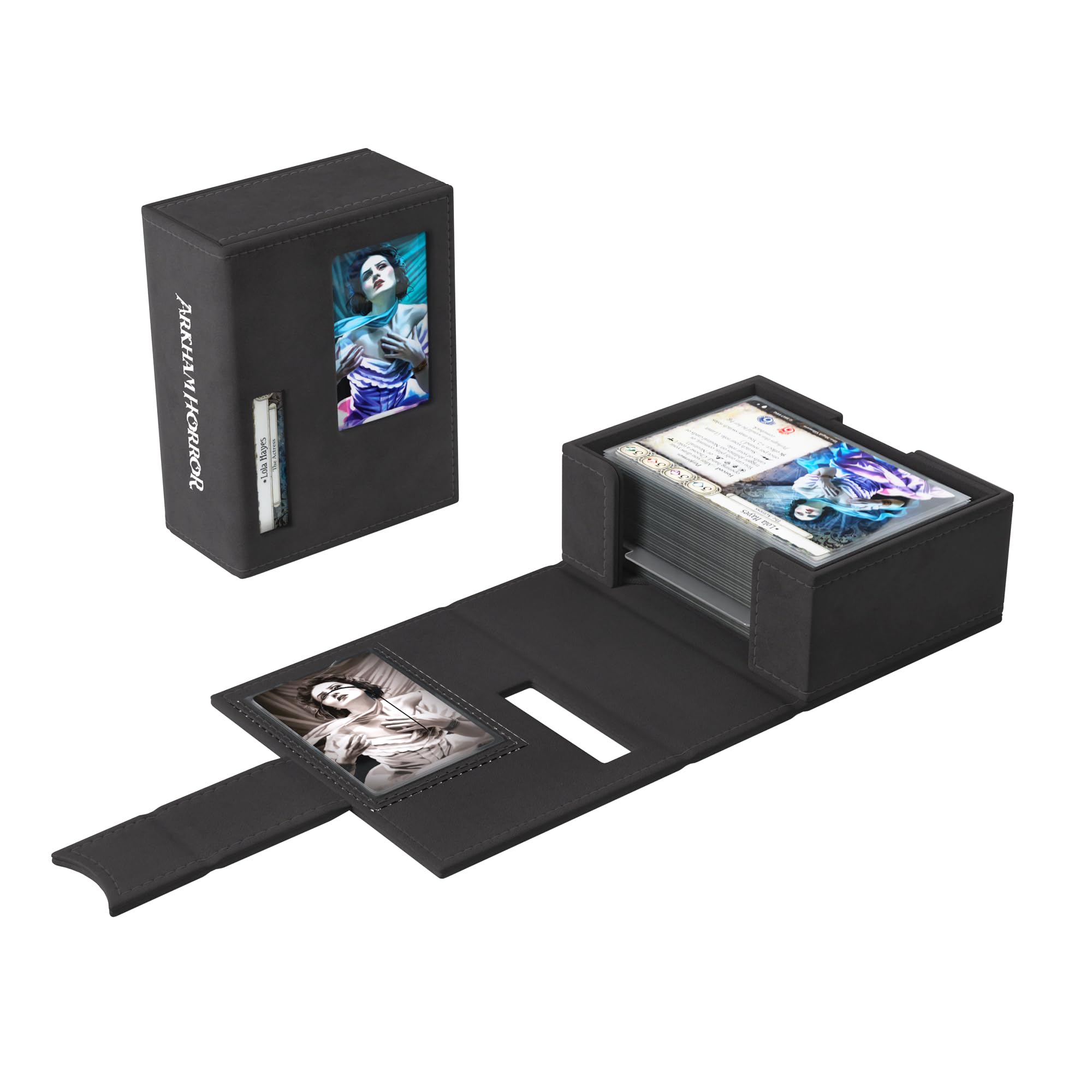 Gamegenic Arkham Horror Investigator Deck Tome - New Edition Gray Neutral, Caja para Mazos Premium, Capacidad 60 Cartas con Funda, Cierre Magnético y Ventanas de Identificación
