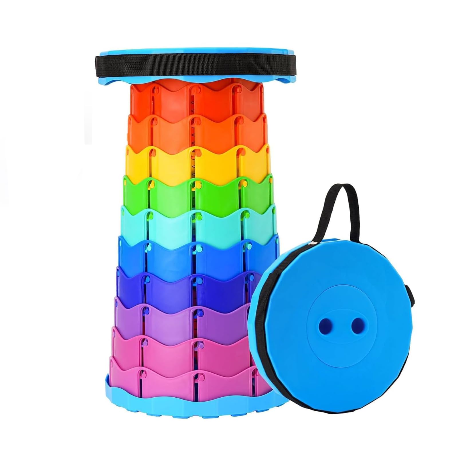 Taburete Plegable Portatil,Sillas Plegables Camping,Plegable Telescópico para Camping Altura Ajustable Taburete para Exteriores Asiento de Color Arcoíris para Acampar Pescar Viajes y Playa