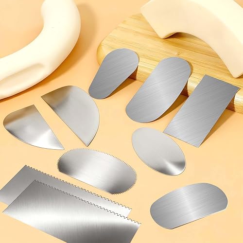 Miniatura 4 de 12 piezas de herramientas de cerámica de acero, varillas de arcilla, cortador de raspador dentado de acero inoxidable, herramienta de manualidades,