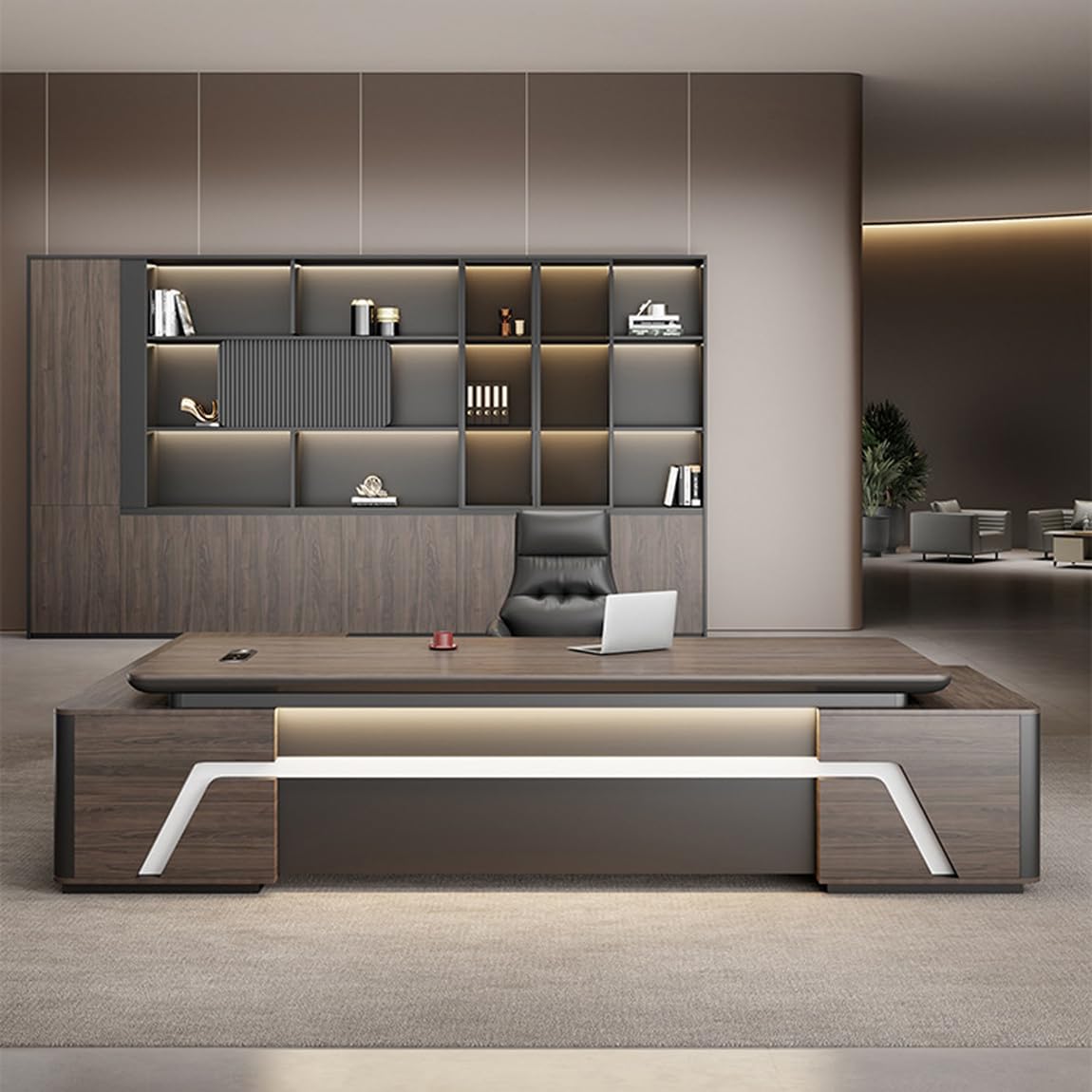 DUWEIKE L Shaped Executive Desk, Home Office Desks with Fast Charging Station & Lockable File Cabinet, Wood Corner Writing Computer Desk for Work Study,2.0m