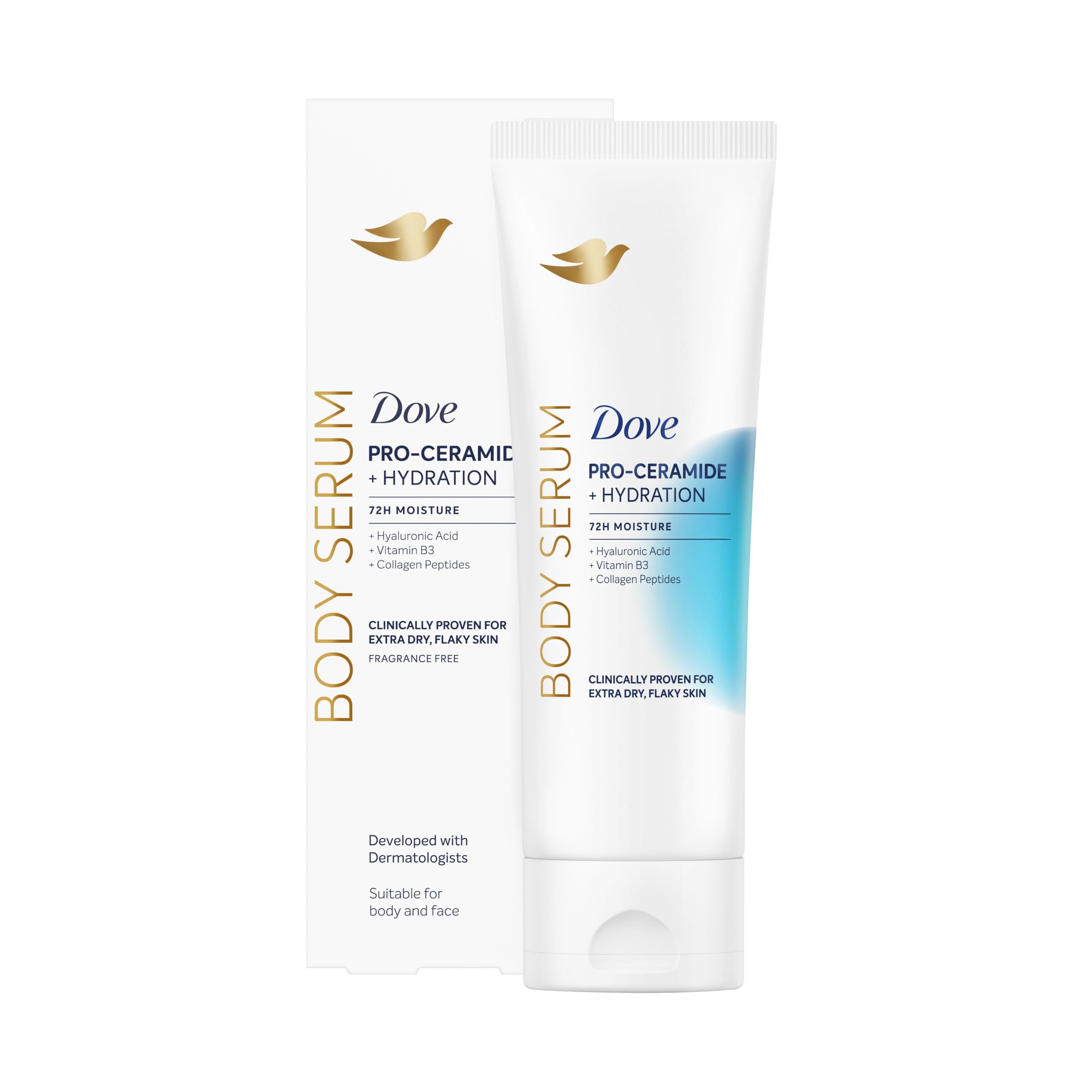 Dove Beige Feuchtigkeitsserum Pro-Ceramide Hydration, Für Trockene Und Rissige Haut, 72H Feuchtigkeit, Weiche Und Elastische Haut, Mit Pro-Ceramiden, Glycerin Und Kollagenpeptiden, 200 Ml