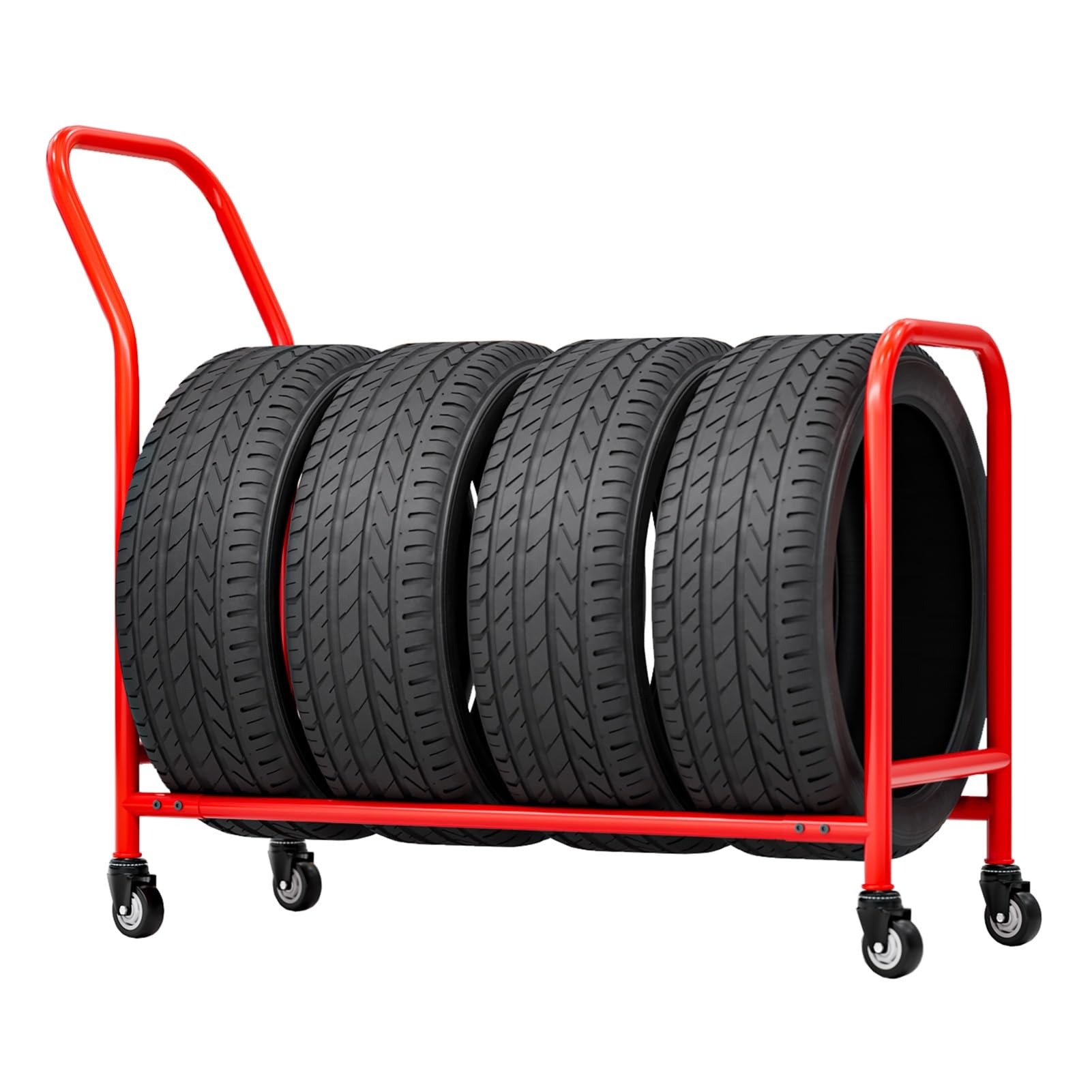 CGCSYZ Rolling Tire Rack Storage Holder, Garage Workshop Shop Tire Organizer Stand with Rollers, Metal Tyre Display Racks with Fittings, Floor Standing