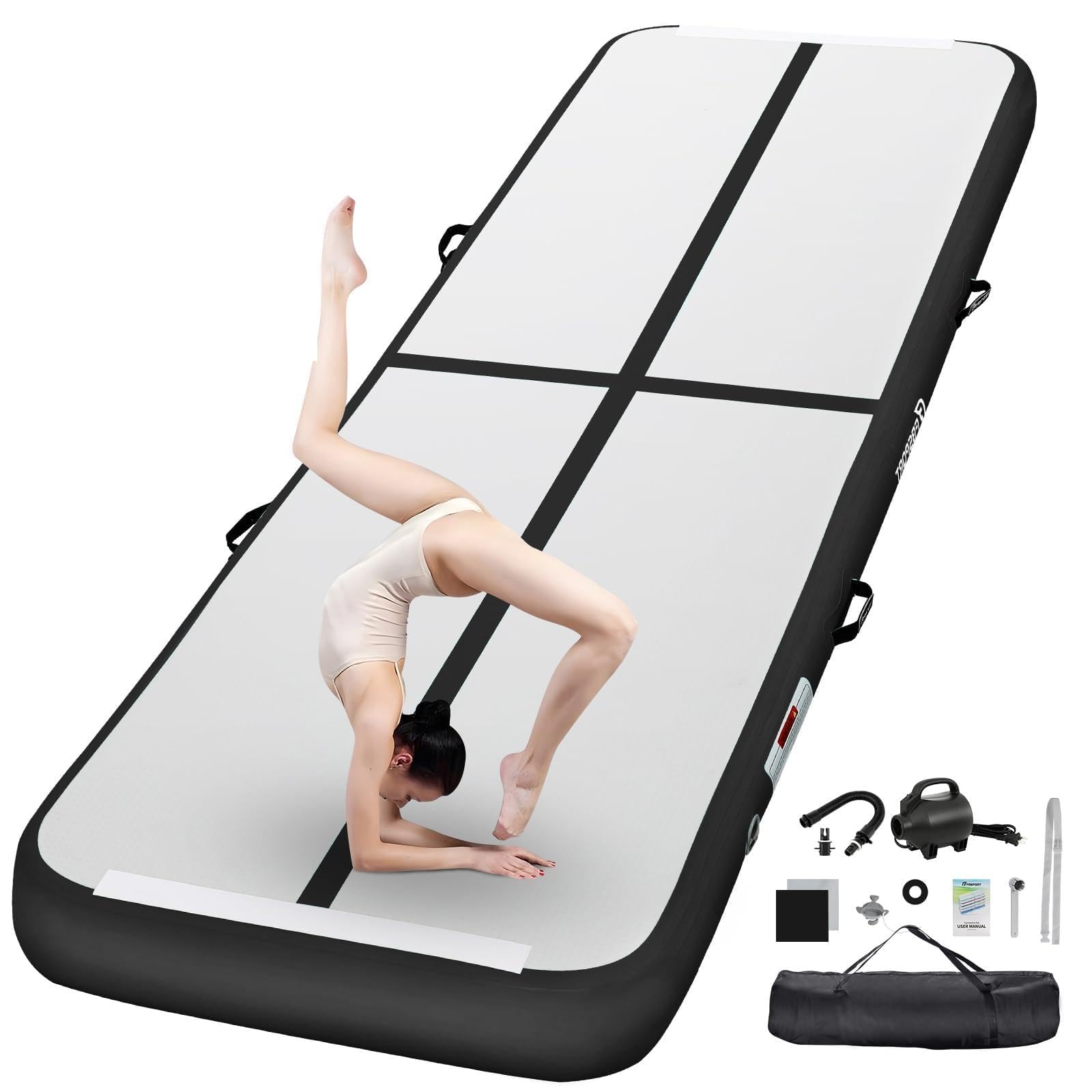 FBSPORT Airtrack Matte,10/20cm Hoch Verdicken 2/3/4/5/6/ M Tumbling Matte,Gymnastikmatte mit Luftpumpe,Trainingsmatte mit Tragetasche,Turnmatte für Zuhause, Outdoor,Yoga, Übungsgymnastik usw