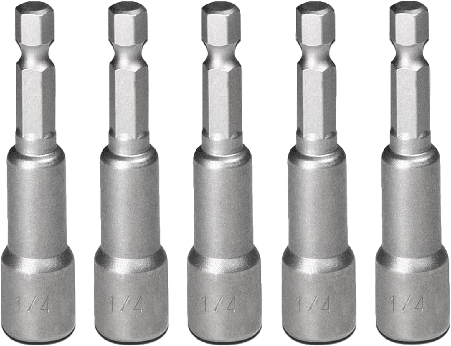5Pcs Quick-Change Nut Driver Bit Set 1/4" Hex Shank to 1/4" Socket 65mm Length Magnetic Nut Setter Drill Bits Power Drill Driver Bits for Machine Maintenance, Furnitures, Woodworking, Auto Repairing