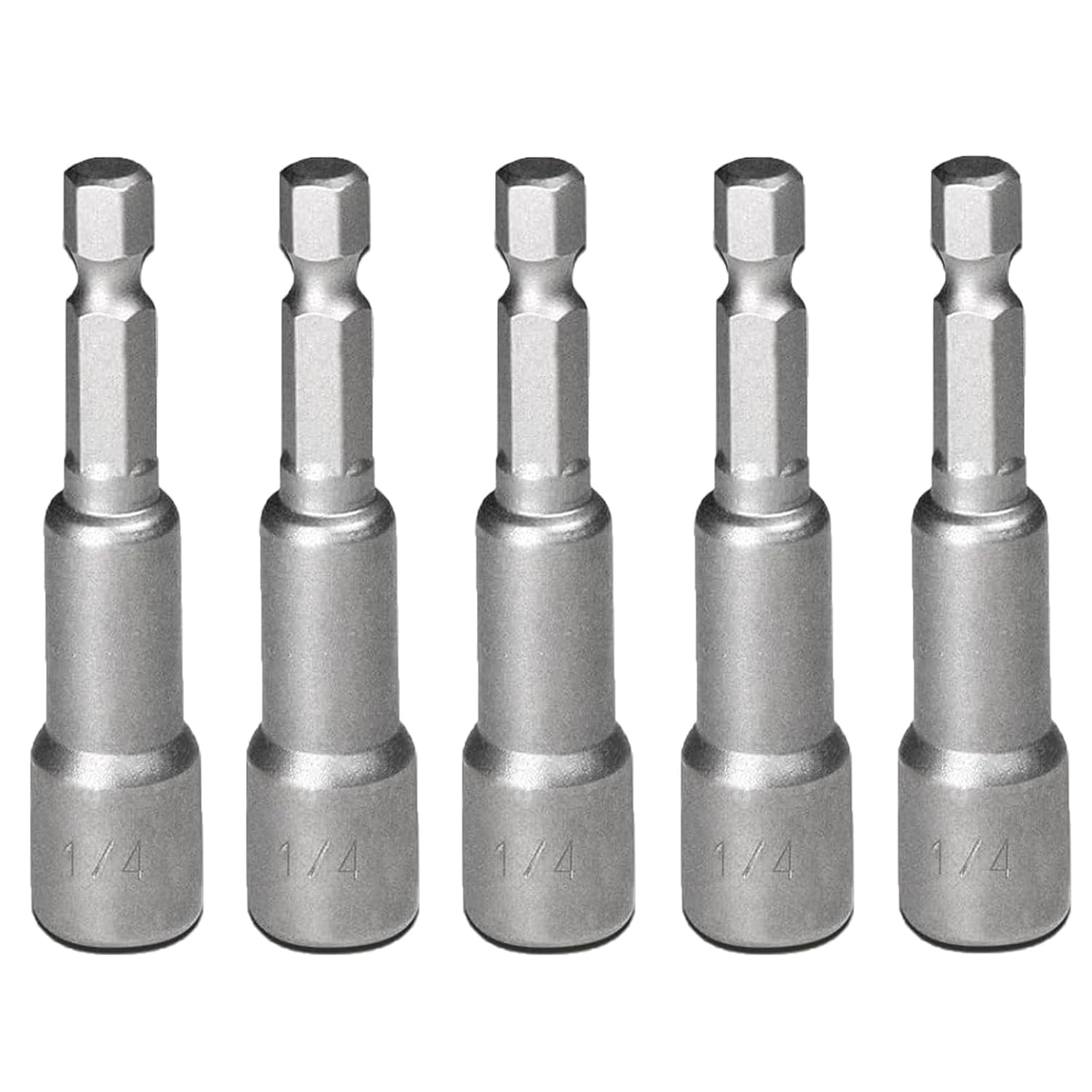 5Pcs Quick-Change Nut Driver Bit Set 1/4" Hex Shank to 1/4" Socket 65mm Length Magnetic Nut Setter Drill Bits Power Drill Driver Bits for Machine Maintenance, Furnitures, Woodworking, Auto Repairing