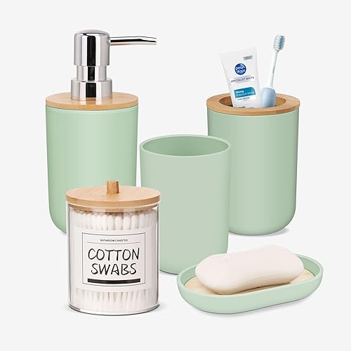 Miniatura 9 de IMAVO Juego de accesorios de baño, dispensador de loción de jabón, jabonera, soporte para cepillo de dientes, vaso para cepillo de dientes, juego de