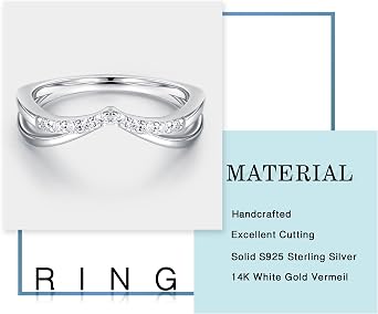 MOOSEA Moissanite Stackable Rings for Women, 14K White Gold Vermeil Double Wishbone Wedding Band D Color VVS1 Clarity Lab Created Diamond Double Curved Moissanite Wedding Band for Women