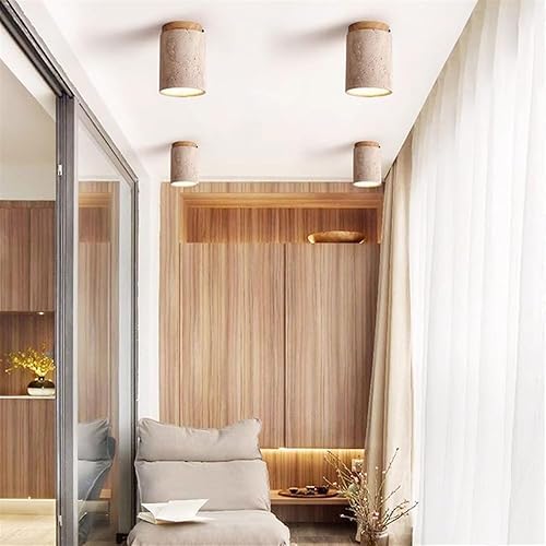 Miniatura 5 de Lámpara de techo rústica retro de piedra travertino amarilla, decoración de interior de granja, semiempotrada, pequeña lámpara de techo para