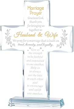 YWHL Glass Marriage Prayer Cross Wedding Gifts for Couples, Religious Cross Engagement Gifts for Bride and Groom, Bridal Shower Gift for Women Men