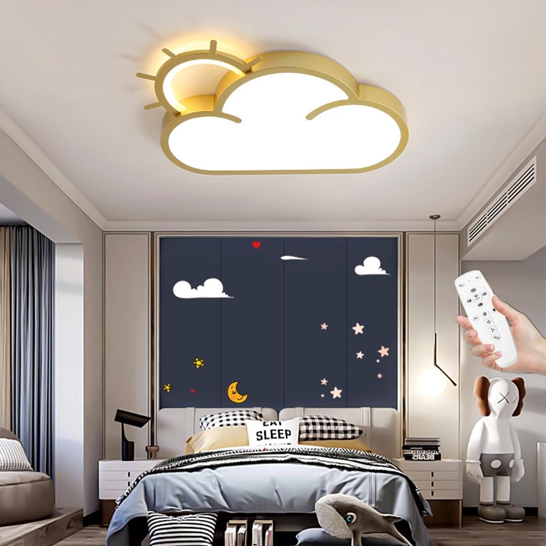 LED Deckenleuchte Kinder Leuchten Moderne Wolke Sonne Design Deckenlampe Dimmbar mit Memoryfunktion Kronleuchter Metall Acryl Deckenlicht Jungen Mädchen Schlafzimmer Wohnzimmer Beleuchtung Lampe,A