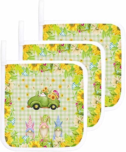3 Packs Easter Pot Holders Sets for Kitchen,Oven Pan Plate Bowl Pads Heat Proof Mat with Hanging Loop,Terry Cloth Potholders Soft Grip for Cooking