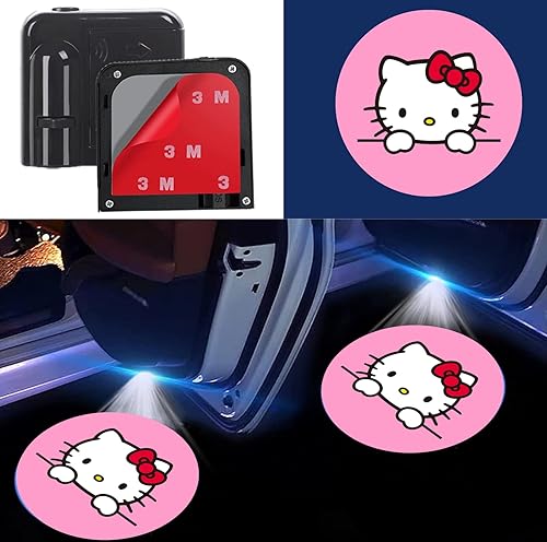 2 piezas de regalo para fanáticos de Hello Kitty, proyector de puerta de automóvil, luz LED con logotipo para Hello Kitty Welcome Courtesy Ghost