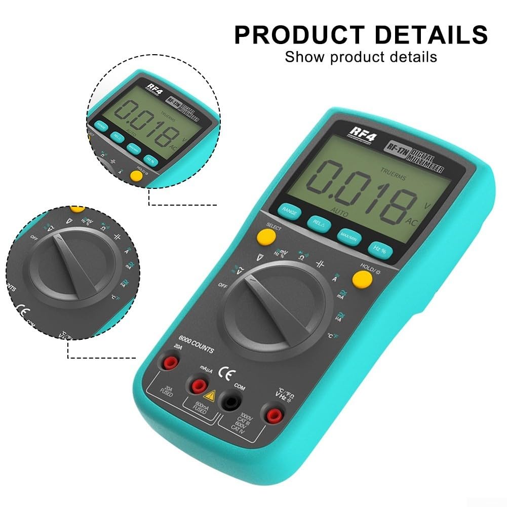Auto-Range Digital Multimeter 5999 Counts LCD Digital Multimeter Silicone Shockproof Holster Multimeter für Elektriker Auto-Identifikation Digital Multimeter 5999 Counts Temperatursensor Multimeter