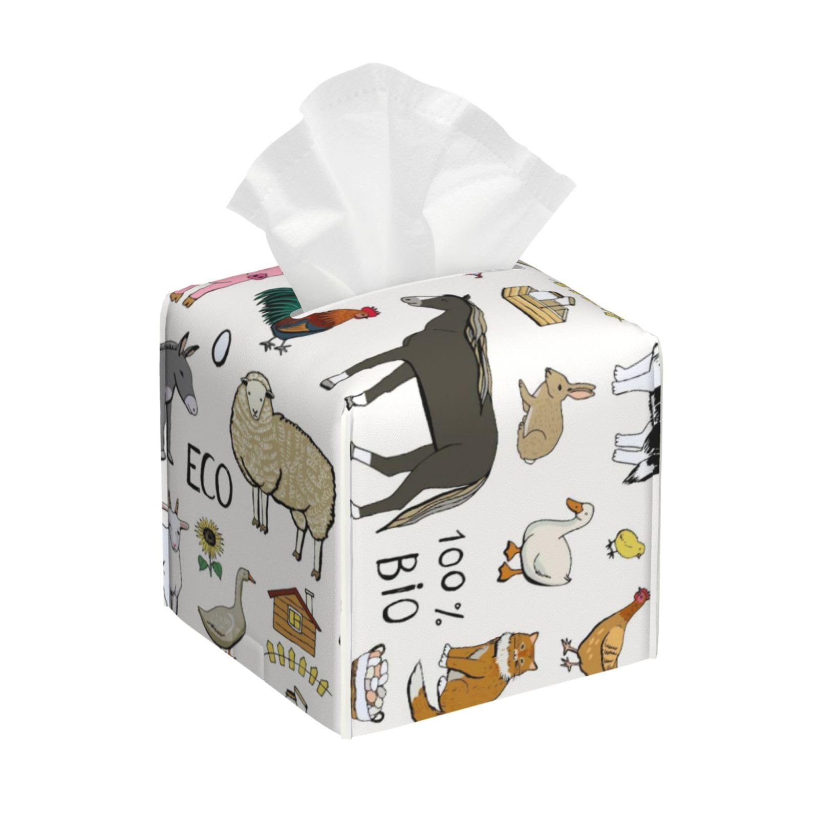 Farm Animals Pattern PVC Cube Tissue Pack for Home Office Bathroom Use